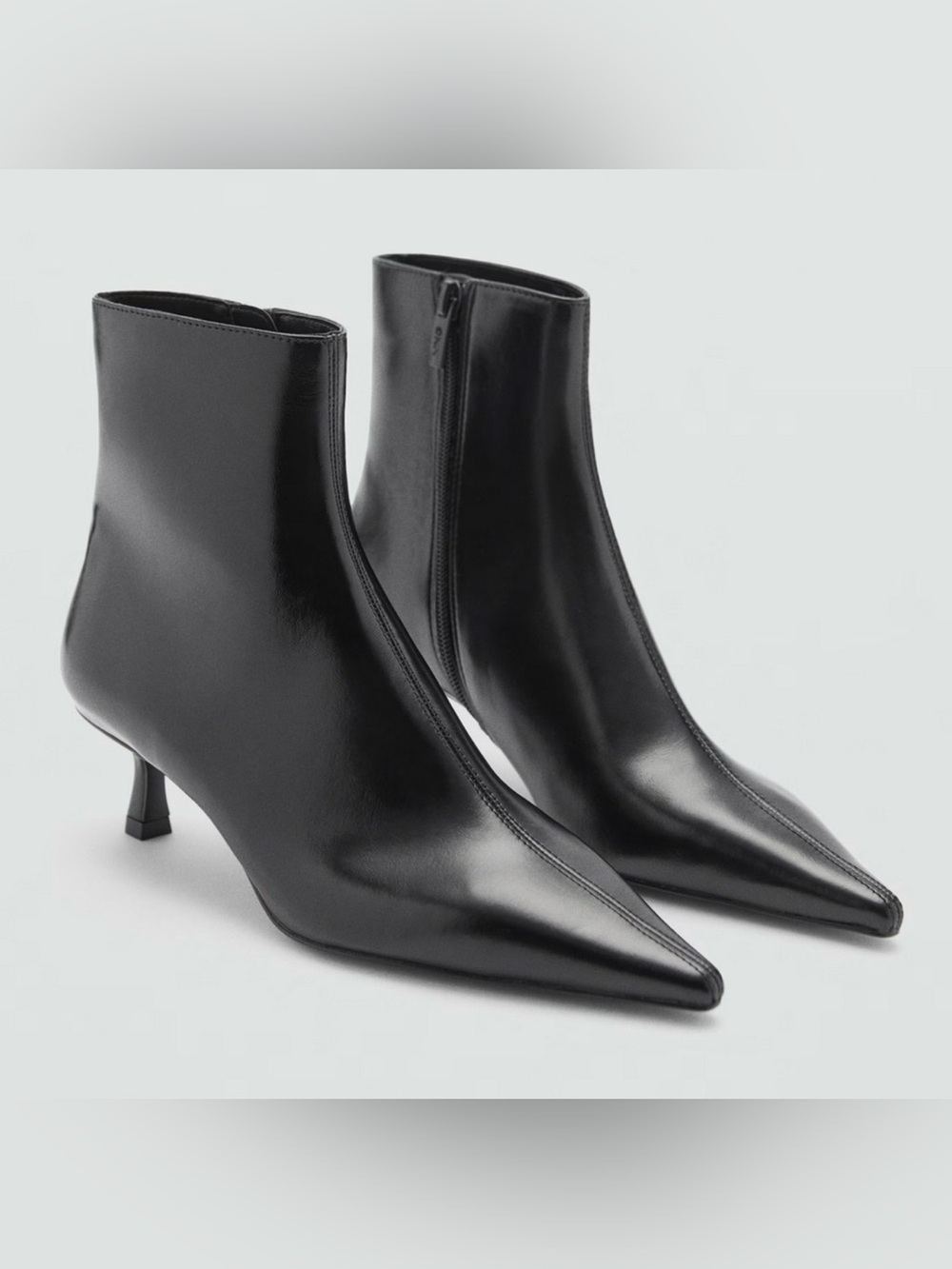 NEW MANGO MNG BLACK TOBI FAUX LEATHER KITTEN HEEL ANKLE BOOTS BOOTIE 37 US 6.5